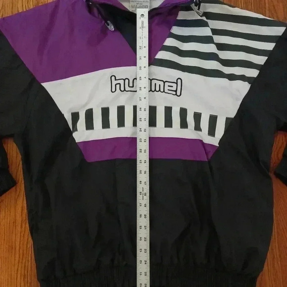 Vintage 90s Mens Windbreaker Hummel Size Large Purple Black Striped - Picture 5 of 7